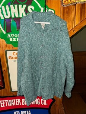 L.L. Bean Teal Cable-Knit Button Cardigan 3Xl Vintage Womens